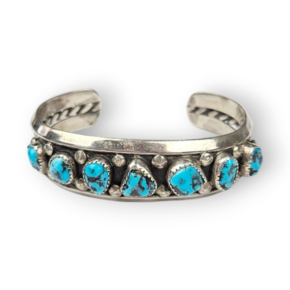 Navajo Sterling Turquoise Cuff Bracelet 7 Stone 925 Silver Vtg Native American - Picture 4 of 9